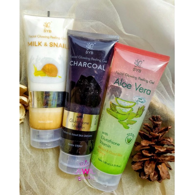 [Bisa COD] Syb Exfoliating Facial Glowing Peeling Gel/ Aloevera Aloe vera/ Charcoal Milk/ And Snail/