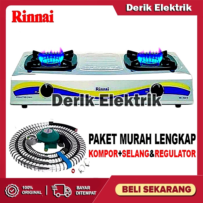 RINNAI KOMPOR GAS 2 TUNGKU RI522E PAKET SELANG REGULATOR