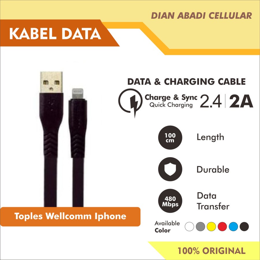Kabel Data Lightning Wellcomm 1m Toples