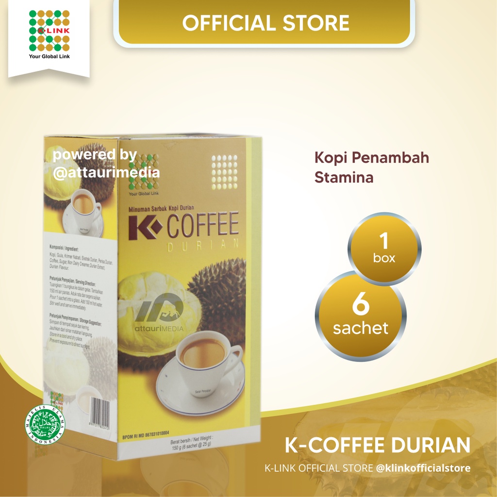 

K-COFFEE Durian Original K Link (1 Box isi 6 Sachet) Kopi Aroma Durian Meningkatkan Gairah dan Stamina serta Membantu Menurunkan Tekanan Darah K Link Official Store K-Link Original Store Attauri