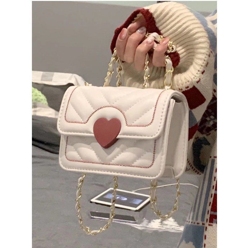 Red Putih tas kecil wanita tas Messenger all-match baru tekstur berkualitas tinggi rantai ceruk mini tas persegi kecil wanita