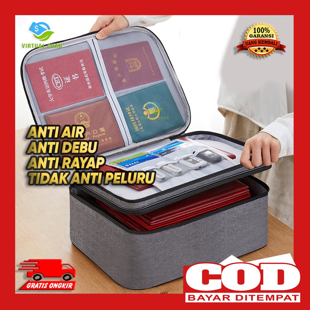 Tas Penyimpanan Dokumen Bergembok Tiga Susun / Document Keeper / Document Storage Bag / Tas Dokumen Penting / Tas Anti Air [950g]