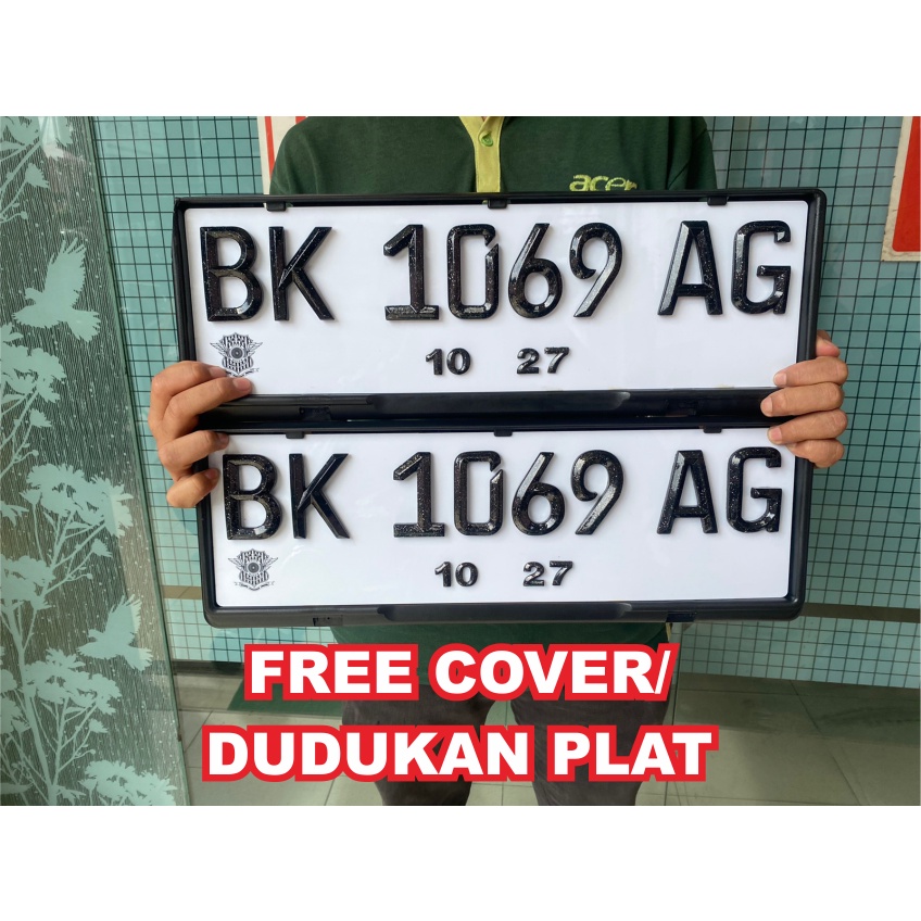 Plat Mobil Timbul Mewah Putih Hitam Segi 5 MALAYSIA FREE COVER