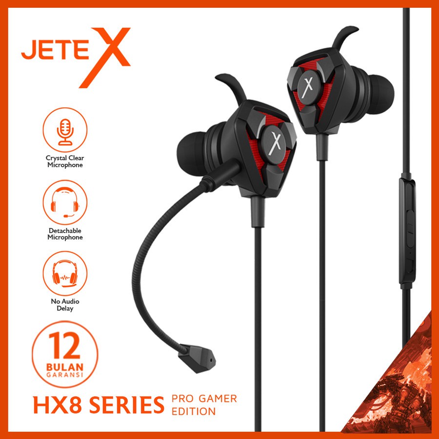 JETE-X Earphone Gaming In-Ear JETE HX8 HX-8 Headset  Noise Canceling Extra Bass Plus Mic