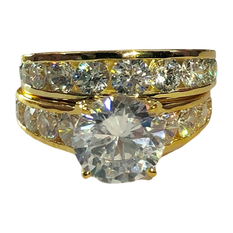 Fashion 2Pcs/set Cincin Pengantin Untuk Wanita Warna Emas Eternity Pernikahan Trend Aksesoris Statement Ring Party Jewelry
