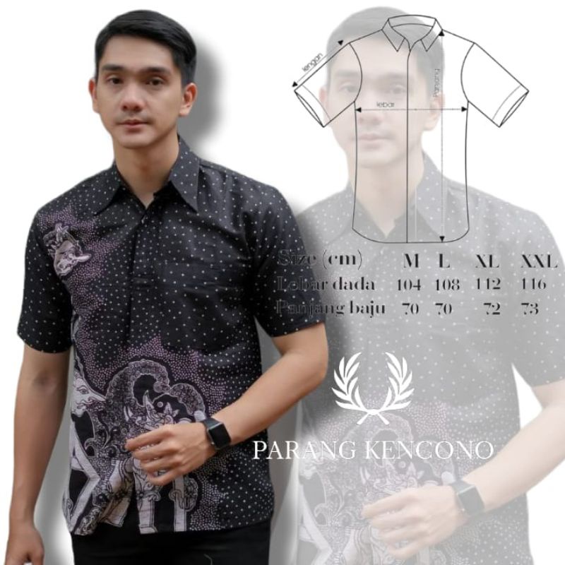 Baju batik pria lengan pendek modern terbaru wayangan hitam manis original katun premium_Batik pria PARANG KENCONO terlaris outfit kondangan resmi seragam kerja kantor regulerfit