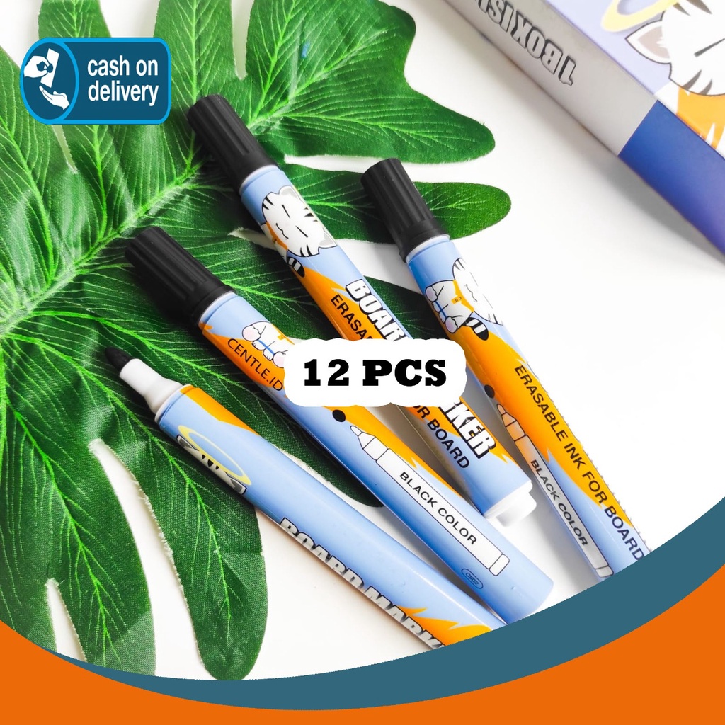 

Selusin Spidol whiteborad (papan tulis) CENTLE ISI 12 PCS Tinta Hitam bisa dihapus alat tulis kantor perlengkapan sekolah COD