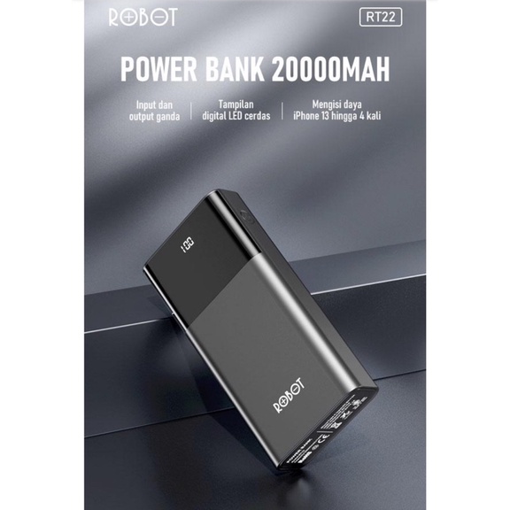 Power Bank ORIGINAL ROBOT RT22 DIGITAL 20000mAh 2USB + Input Micro & Type-C PowerBank 20000 mah