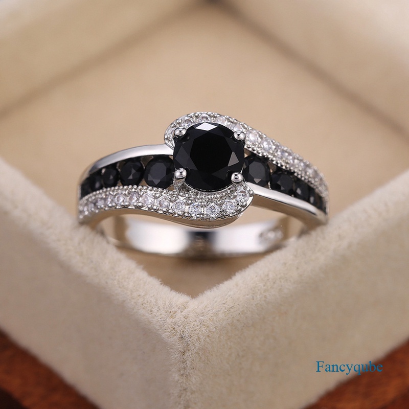 Fashion Khusus Lucu Batu Hitam Wanita Cincin Kawin Mempesona Kristal Zirkon Hadiah Yang Indah Top Perhiasan Klasik Wanita