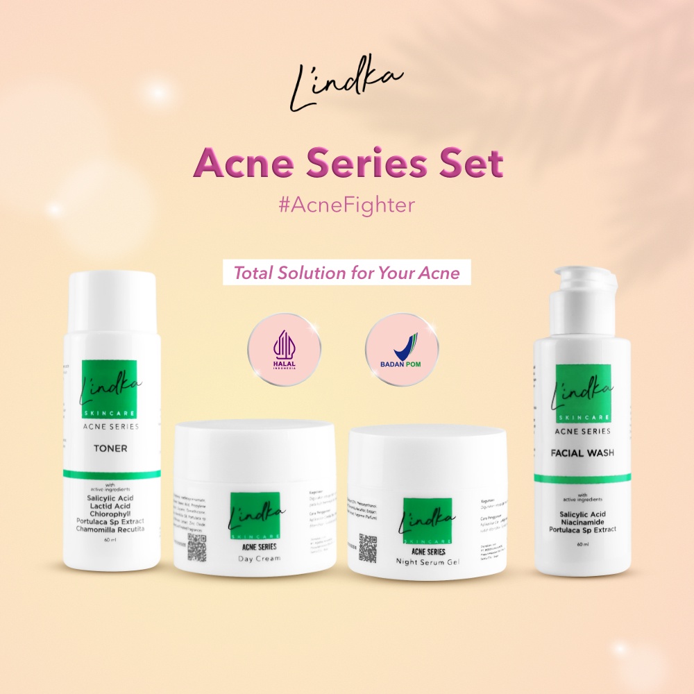 [PAKET JERAWAT] L'indka Acne Series Set (Day Cream &amp; Night Serum Gel &amp; Facial Wash &amp; Toner) Lindka Skincare BPOM Halal