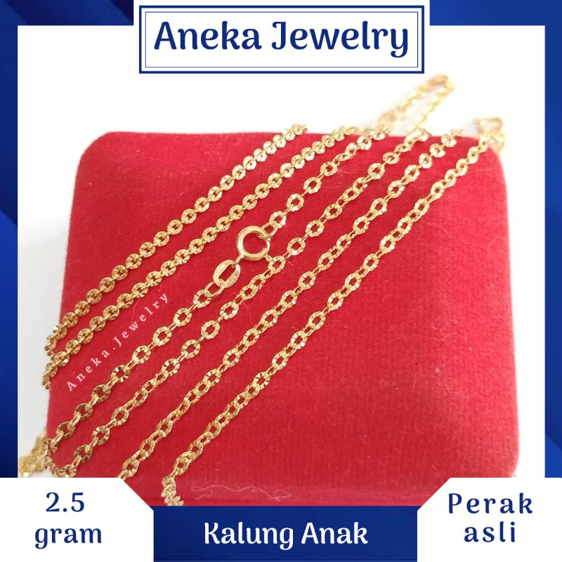 Kalung Anak Holo Ukir, Sepuh Emas Putih, Perak 925