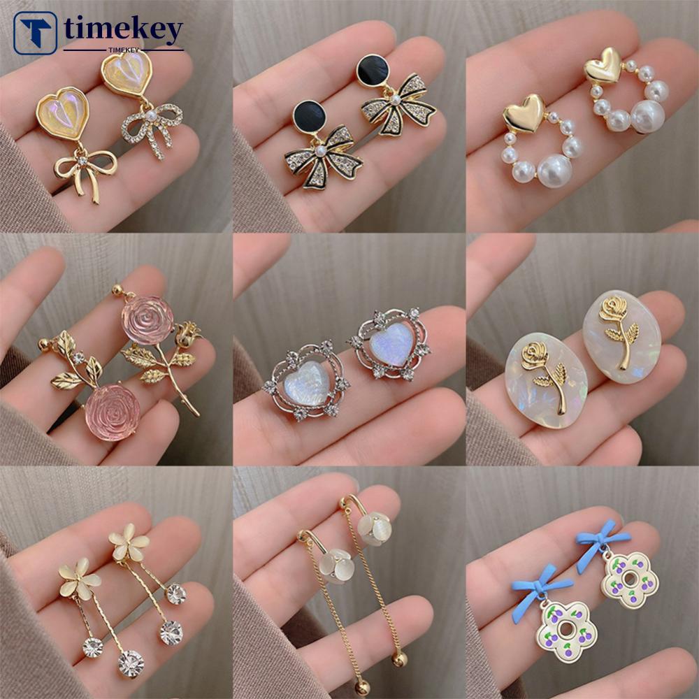 Timekey Serbaguna Niche Anting Mode Paduan Halus Ear Studs Zirkon Mutiara Anting Wanita Perhiasan Aksesoris R8S7