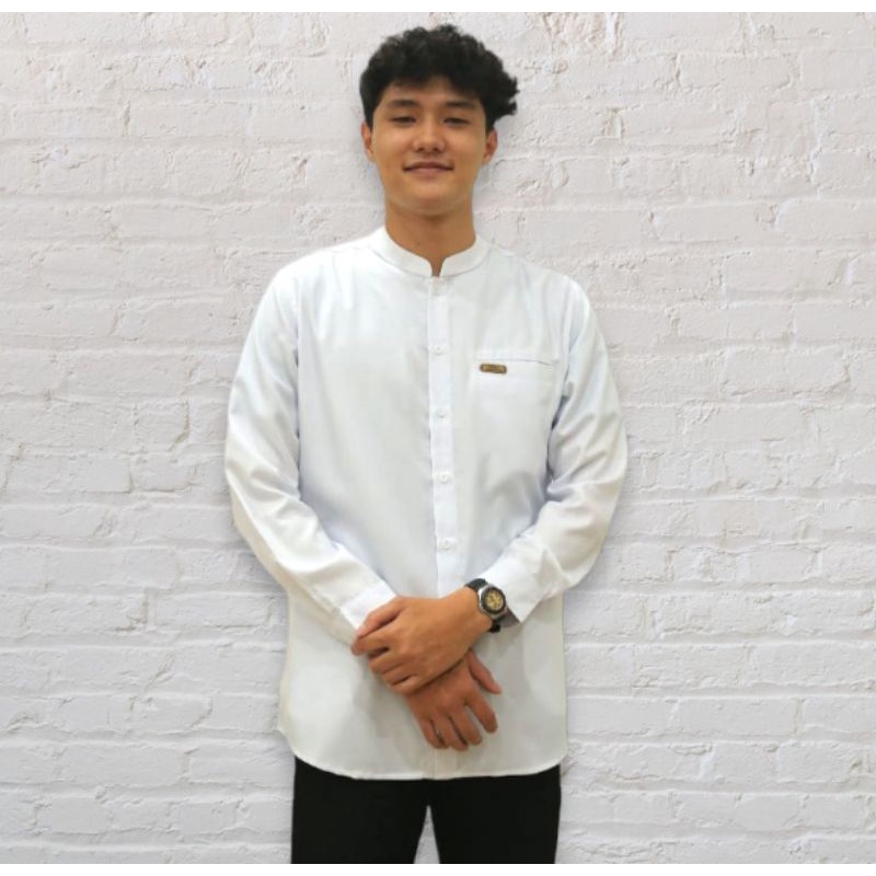 Baju Koko dewasa lengan panjang kerah Shanghai warna putih
