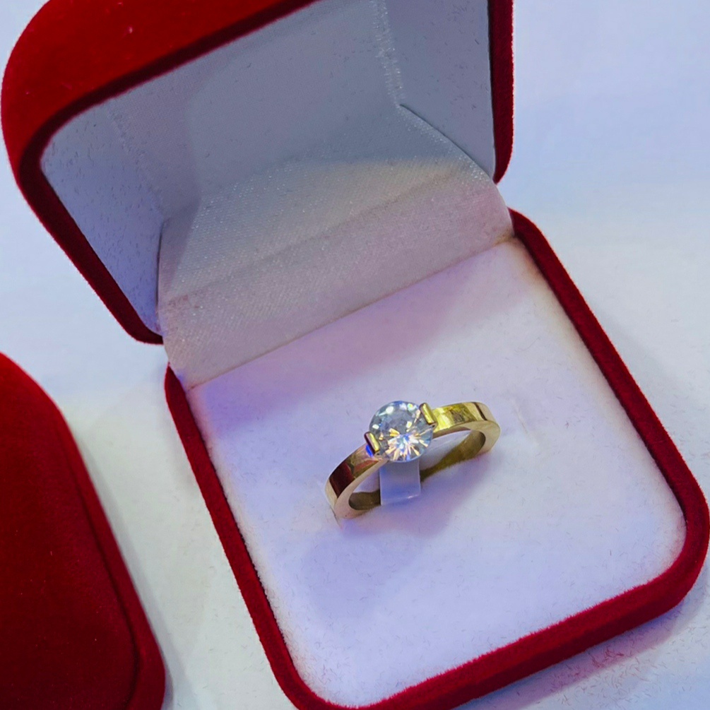 Cincin Titanium Solitare Korea Mata Diamond Silver dan Gold