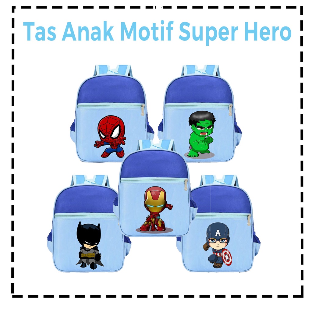 PVJ - Tas Ransel Anak Sekolah TK SD PAUD Motif Karakter Super Hero Lucu