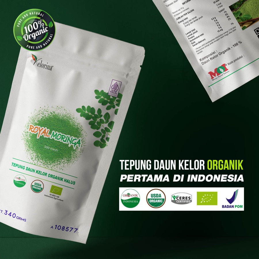 KELORINA - Serbuk Daun Kelor Royal Moringa Powder 250 Gram Daun Kelor Premium Bubuk Kelor Kelorina MOI Keloreena Original Ori 100% Kapsul