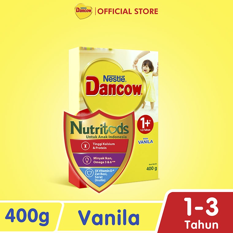 Nestle Dancow 1+ dengan Nutritods Susu Pertumbuhan Rasa Vanila 1-3 Tahun Box 400 gr