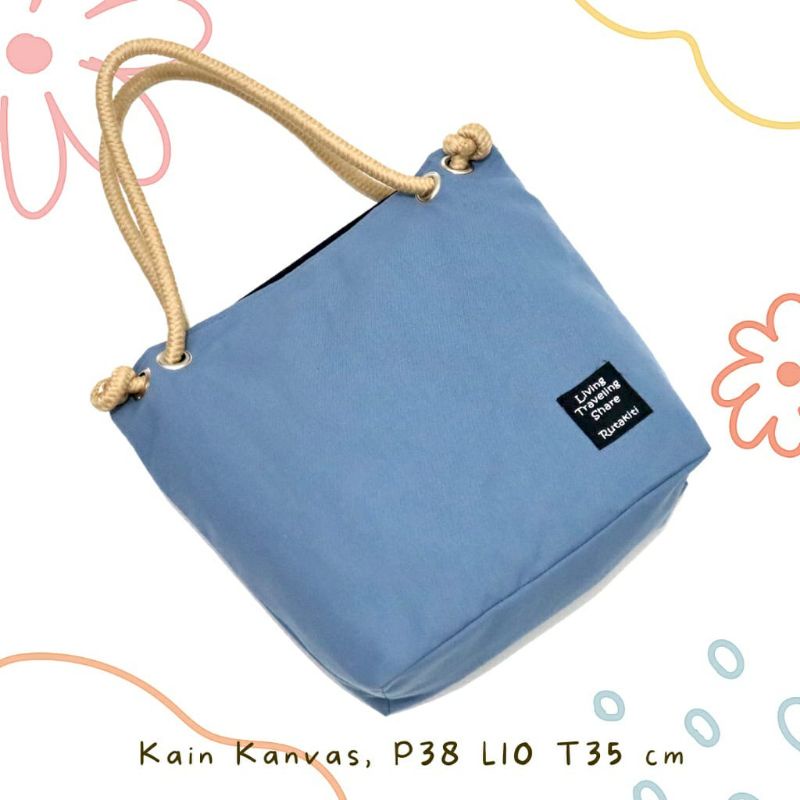 TOTEBAG KANVAS TALI SUMBU MOTIF POLOS TAS BAHU WANITA