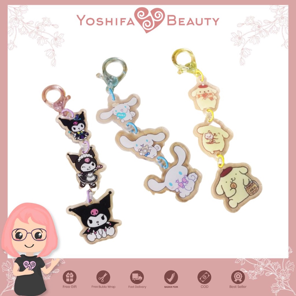 Gantungan Kunci Sanrio | Keychain Akrilik Kuromi Cinnamon Rol Unik Lucu Cute