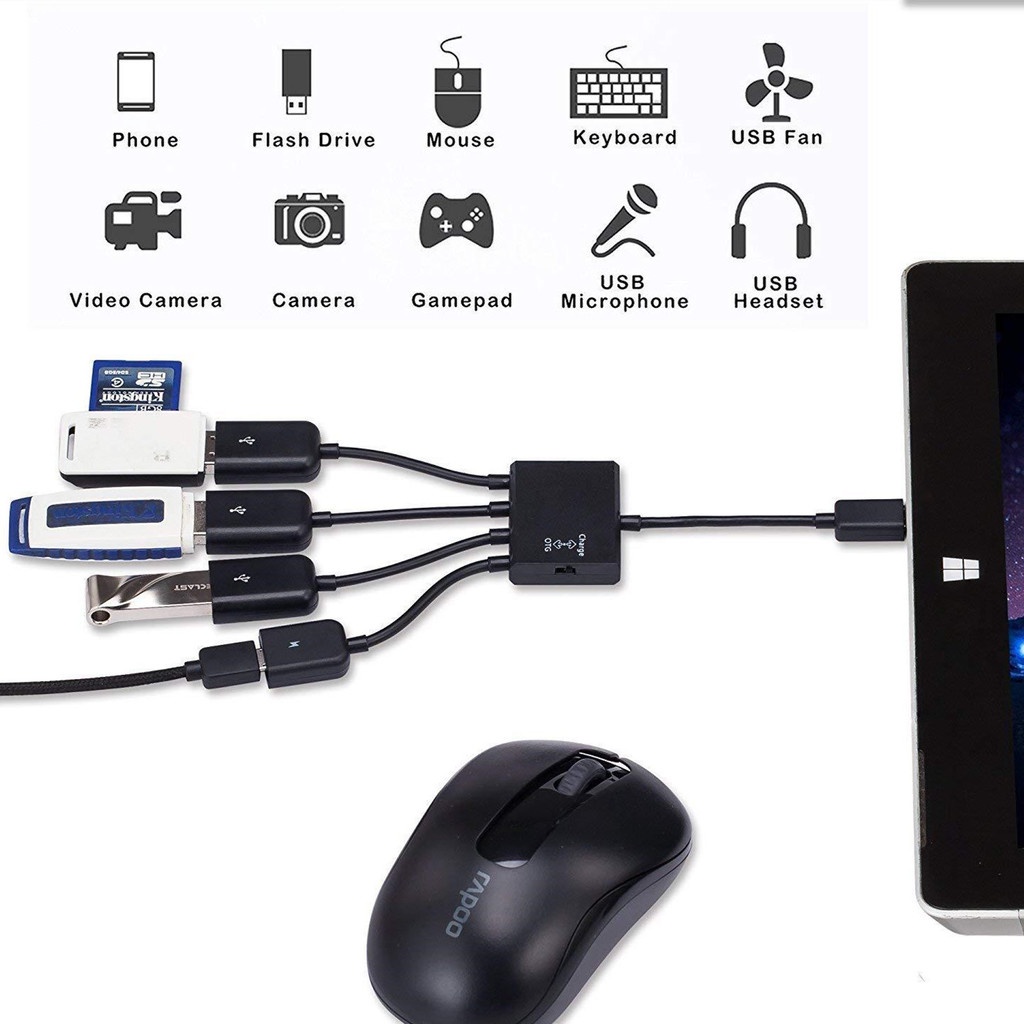 Konektor Kabel CHARGE HUB OTG USB Mikro 4port Spliter MICRO USB OTG CHARGE HUB OTG HUB Extension Docking (OTG+3Port HUB 2.0) Untuk Smartphone Tablet PC