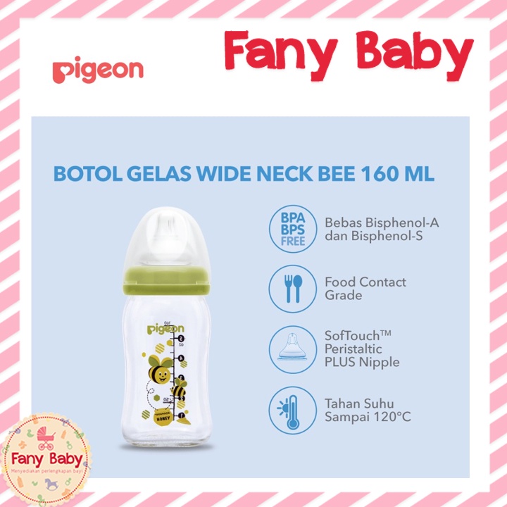 PIGEON SOFT TOUCH GLASS BOTTLE BEE 160ML &amp; 240ML