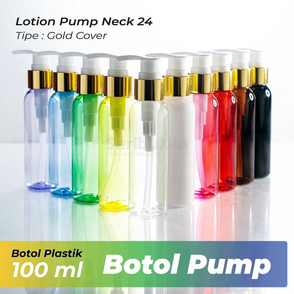 Botol Plastik 100 ml PET - Tutup Pump Gold / Botol Lotion Pump Ring Gold 100 ml