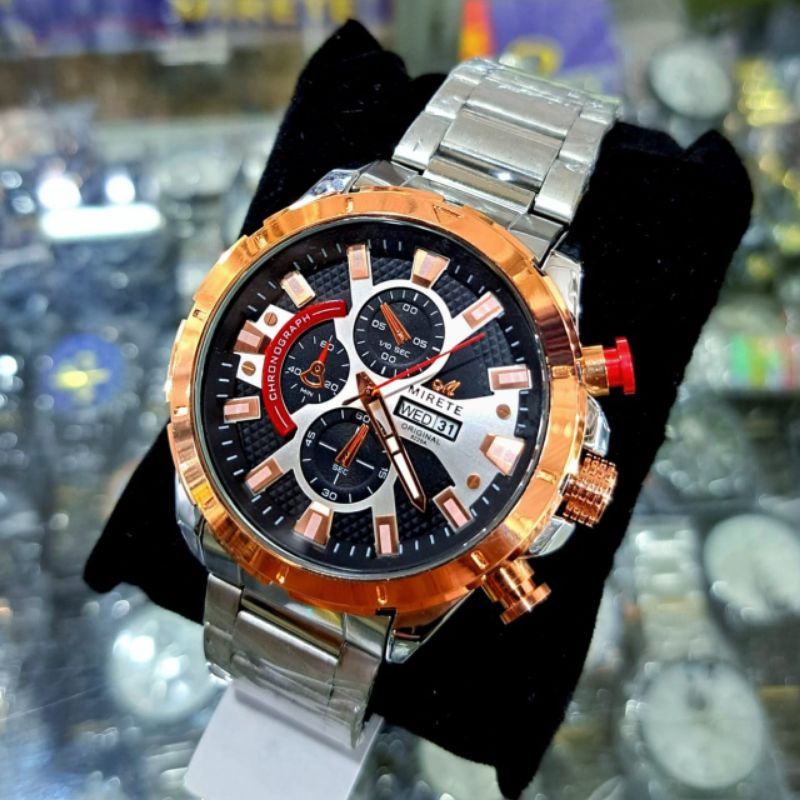 Jam Tangan Pria Terbaru Import || Mirete Original Strap Stainless Steel Analog || Free Box dan Baterai Cadangan || MURAH dan Terlaris || JAM tangan pria model SPORT tahan air