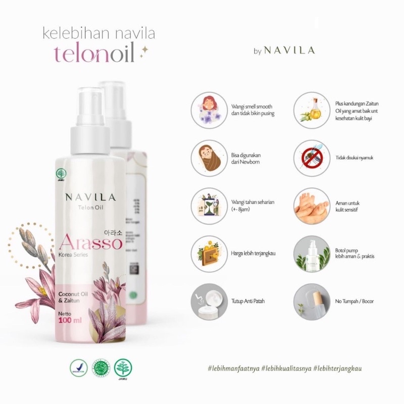 NAVILA Minyak Telon Oil Baby 100ml Varian Wangi Lavender / Green Tea / Kasturi / Arasso Minyak Telon Bayi Sensitif Navila / Minyak telon