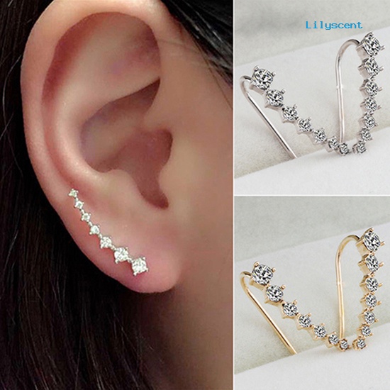 [LS] Fashion Wanita Garis Berlian Imitasi Zirkon Anting Telinga Kait Klip Stud Perhiasan