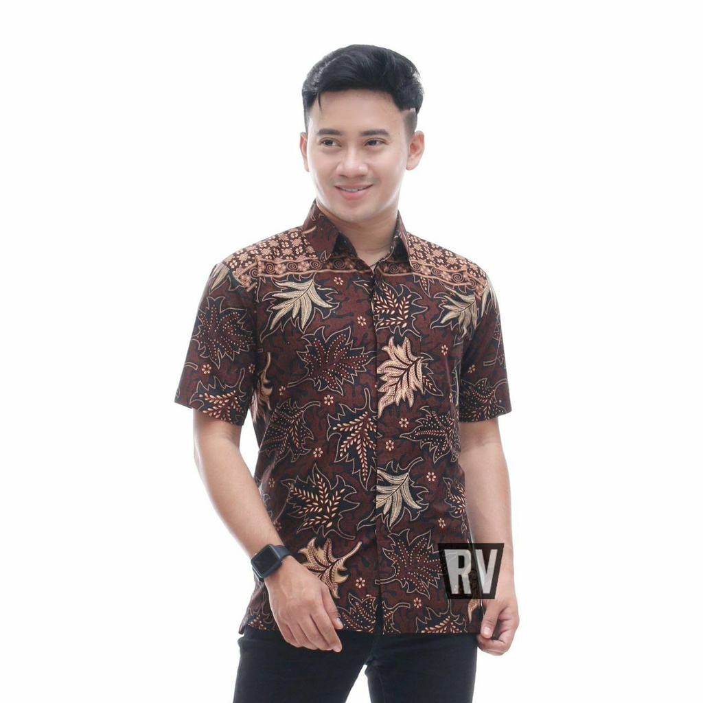 Kemeja batik pria motif daun jati