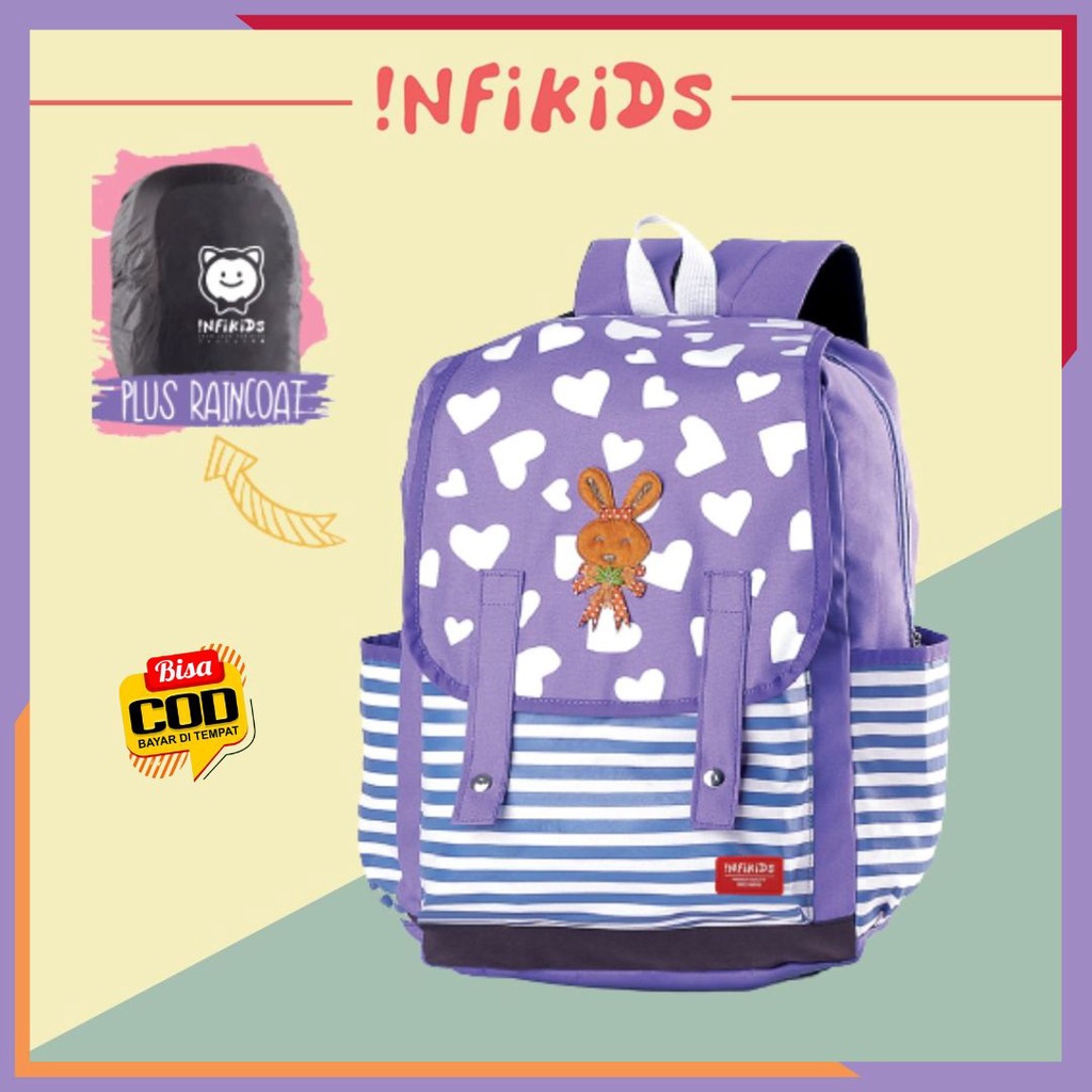 Tas Ransel Sekolah Anak Cewek Lucu Keren Warna Ungu Kekinian Original Branded Infikids Tas Punggung 
