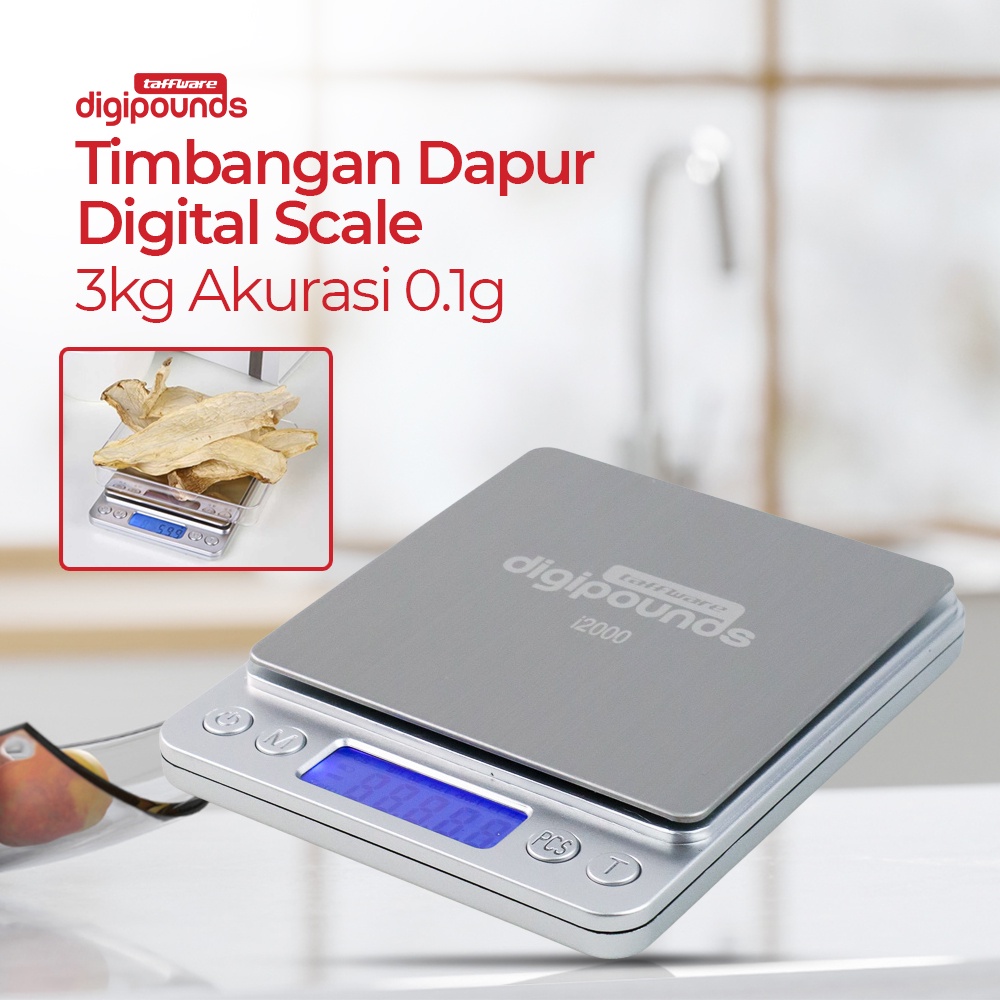 TAFFWARE TIMBANGAN DAPUR DIGIPOUNDS i2000 MINI DIGITAL SCALE MAX 3KG / 1KG MIN 0.1G SILVER