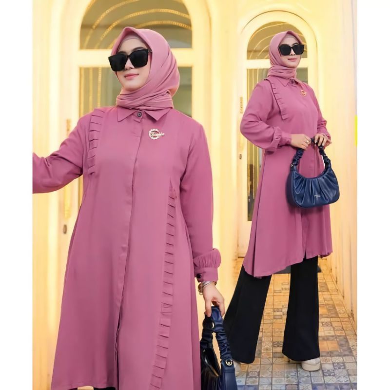 SETELAN WANITA MUSLIM TERBARU/RAYA SET KATUN SHAKILA PREMIUM/LONG TUNIK SET CELANA POLOS/FAR MOSLEMSTORE