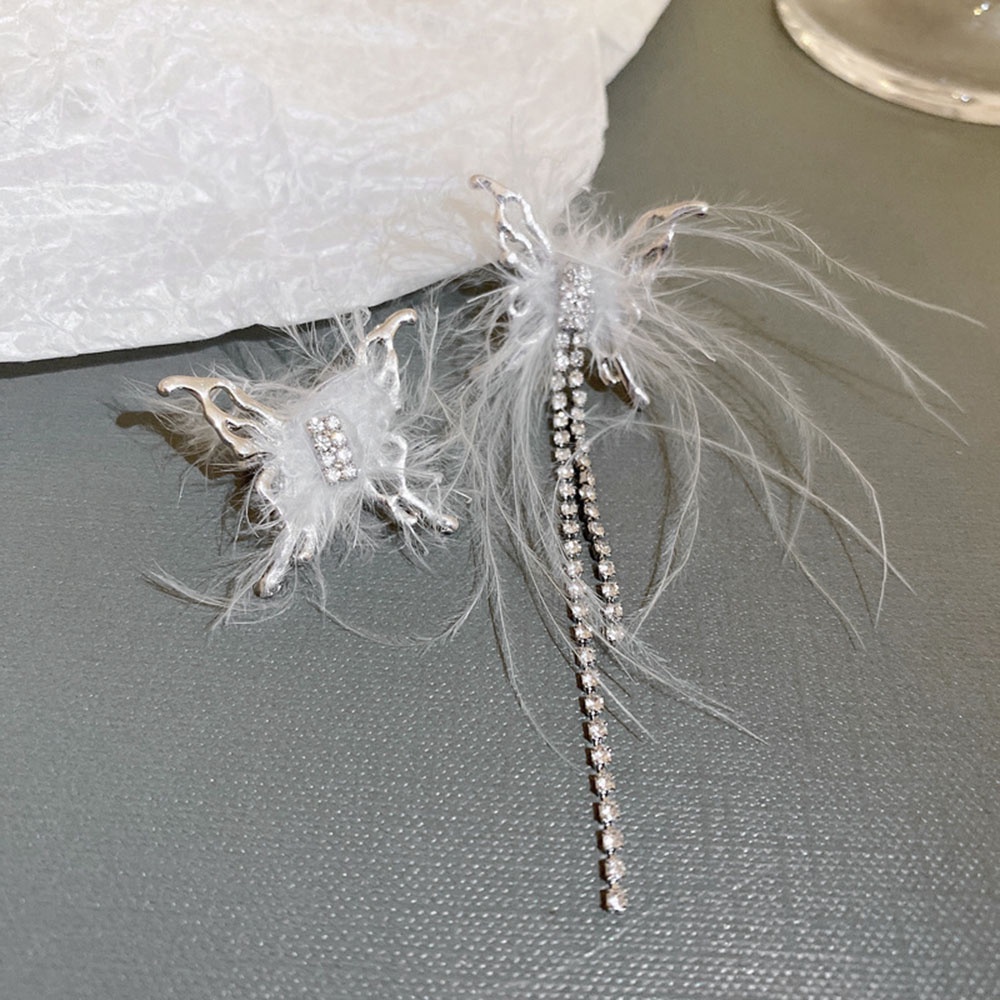 [COD Tangding] Korea Bulu Kristal Kupu-Kupu Liontin Kalung Anting Elegan Wanita Gadis Klavikula Rantai Choker Perhiasan