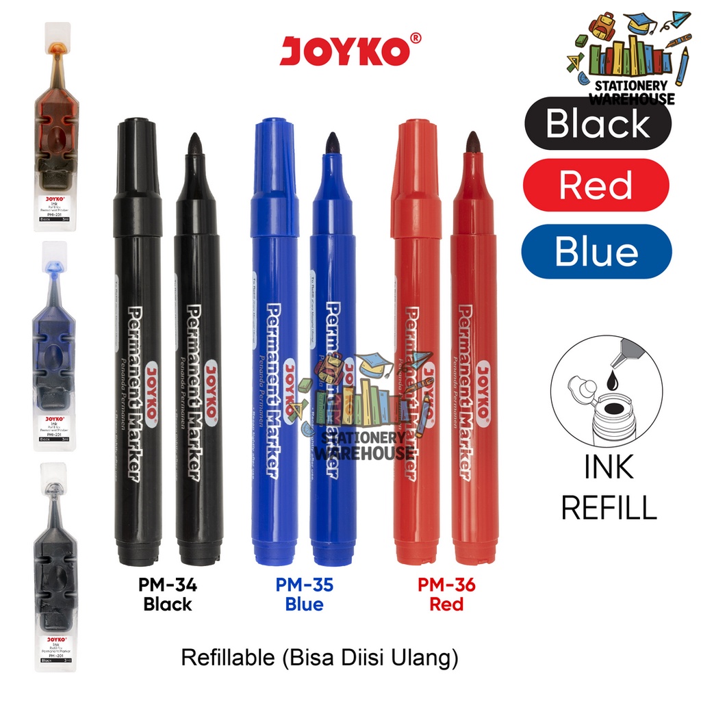 

Permanent Marker Spidol Permanen PM-34 ~36 Round Tip Joyko Refillable