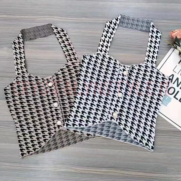 RB3 *IMPORT* Tank Top / Crop Top / Halter Neck Top Botton Sexy Jacquard / Houndstooth Style
