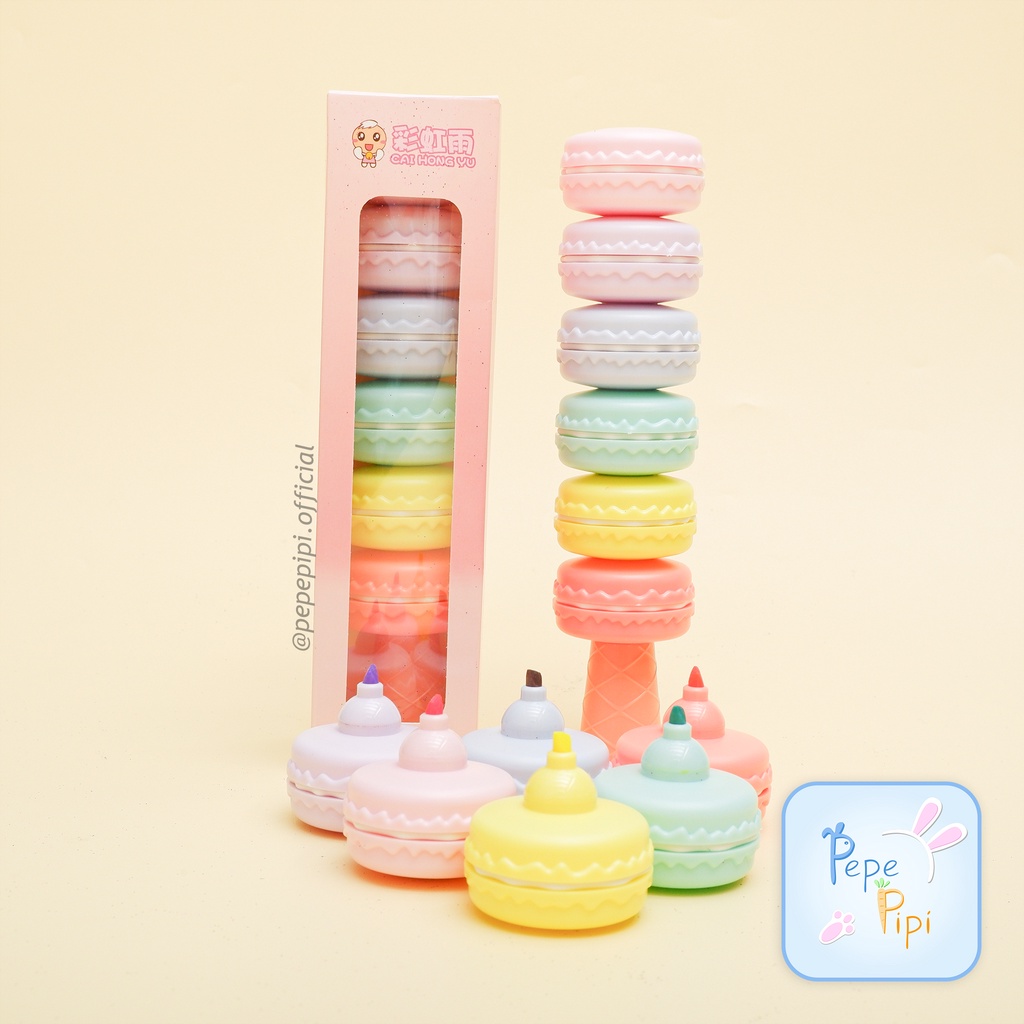 Highlighter 3D Tumpuk Macaron 1 Set Spidol Pastel Marker Textlighter Textliner Makaron Pastel