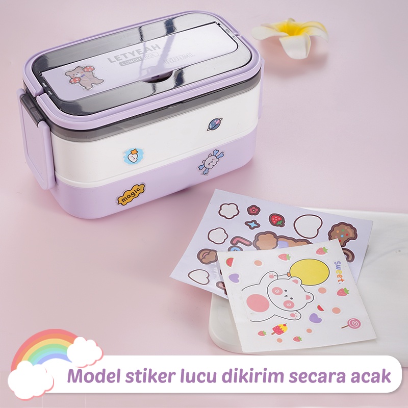 Letyeah &amp; Kaizenliving Lunch box Set Tas Kotak Bekal Makan 1600 ml Lunch Box Free Sendok BPA Free Kotak Makan