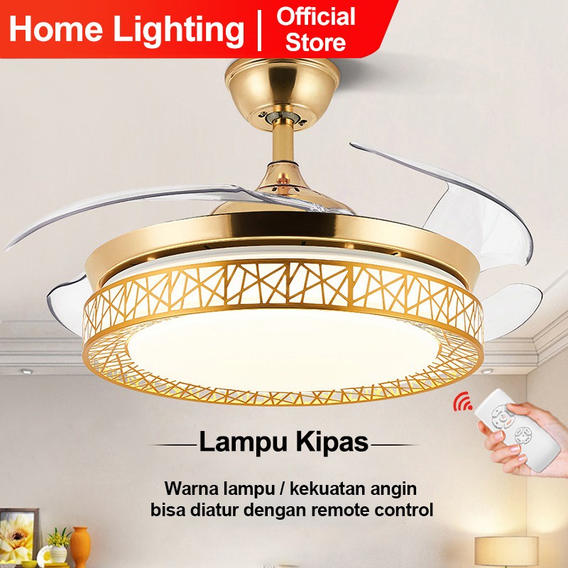 Home Lighting Lampu Plafon Kipas Angin Lampu Gantung Plafon Lampu Hias Rumah Gantung Ruang Tamu Remote Contorl Plafon Fan 3 Warna