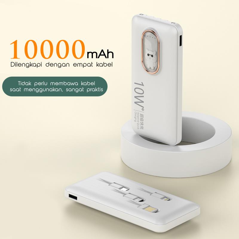 PowerBank  Karakter Kucing 10000Mah Fast Charging Dengan 4 Tipe Slot 4in1