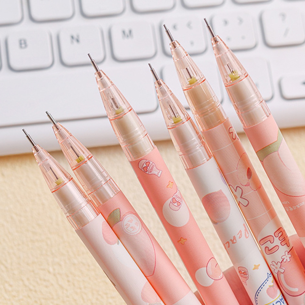 Pulpen Kantor Sekolah Gaya Acak Perlengkapan Kawaii Stationery Lucu Peach Pensil Siswa Otomatis 0.5mm Pensil Otomatis Tergantikan