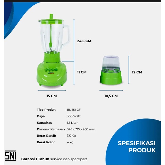 MIYAKO BLENDER BL-151 GF / BL-151GF (KACA / 1 LITER) GARANSI RESMI