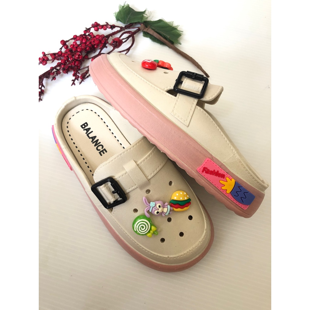 Sepatu Sandal Slop Anak Perempuan Cewek Jibbitz Import Jelly Balance LLJ-039