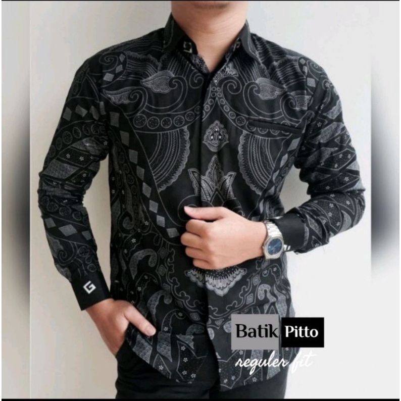 Atasan Batik Pria Lengan Panjang Kenongo Hem Padi Pekalongan M L XL