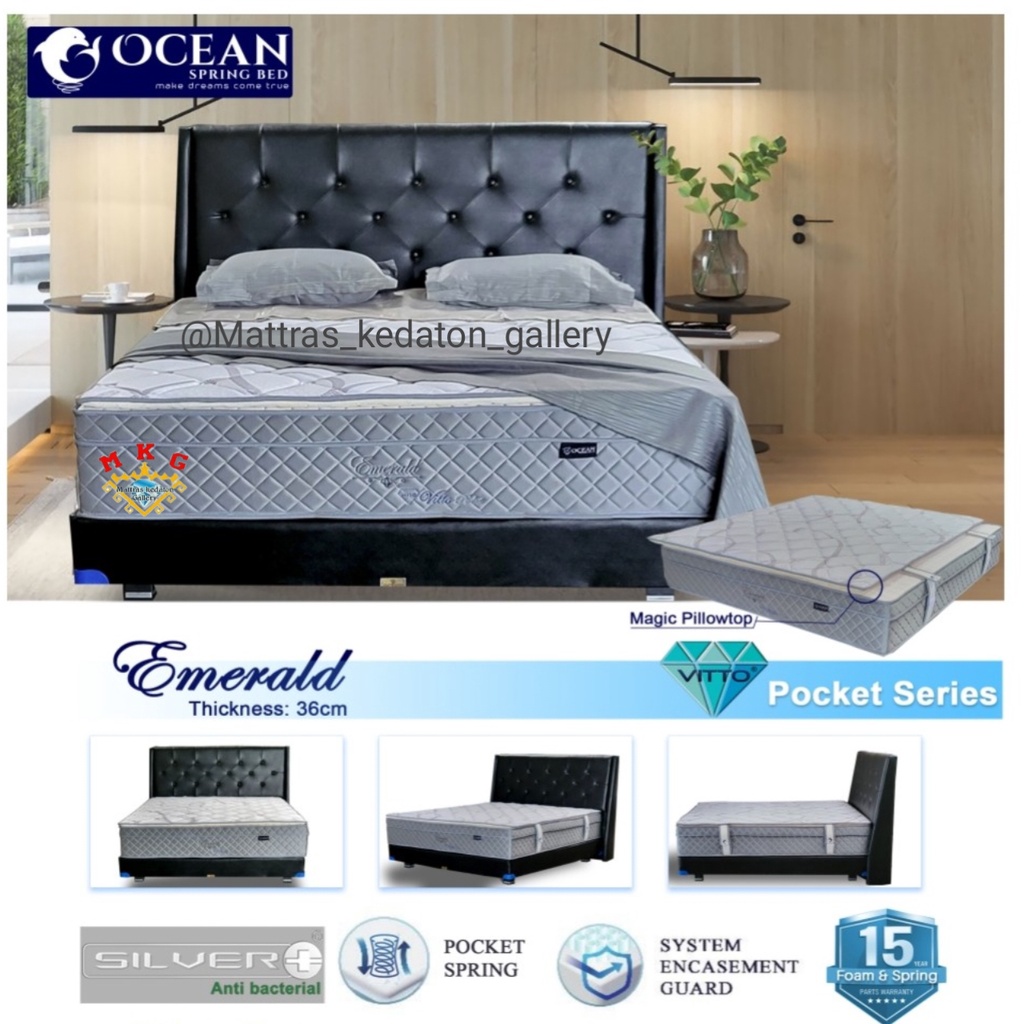 Ocean Springbed Emerald Pocket vitto series - Kasur Springbed Matras Full Set
