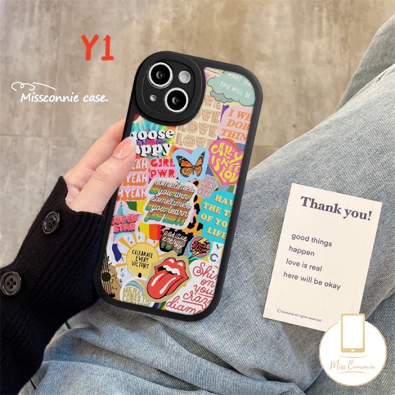 Lembut TPU Penutup Belakang Kompatibel Untuk iPhone 11 Pro Max13 12 14 Pro Max7 8 6 6s 14 Plus XR X XS MAX SE 2020 Ins Fashion Trendi Merek Stiker Label Huruf Kupu-Kupu Case