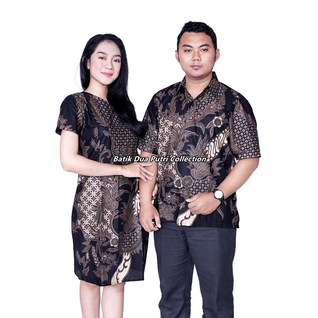 Couple Batik Dress Wanita Kemeja Pria Lengan Pendek Batik Dua Putri