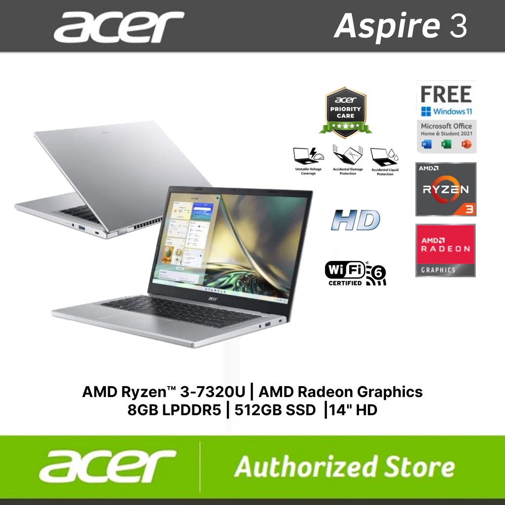 ACER Aspire 3 A314-23M Ryzen 3-7320U 8G 512GB Radeon 610M 14&quot; W11 OHS