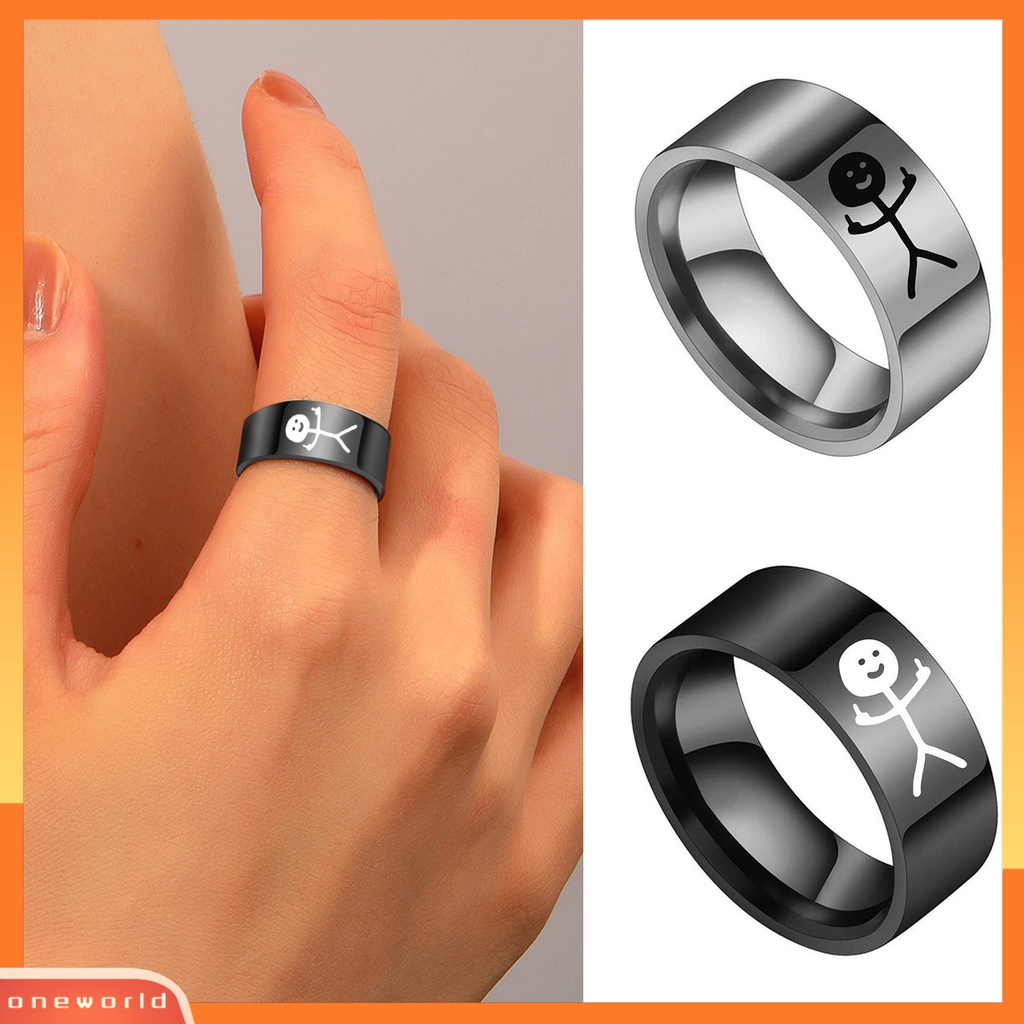 [ONWL] Cincin Pasangan Hip Hop Dipoles Fashion Perhiasan Hadiah Baja Titanium Gambar Tangan Stickman Graffiti Wanita Ring Untuk Perjamuan