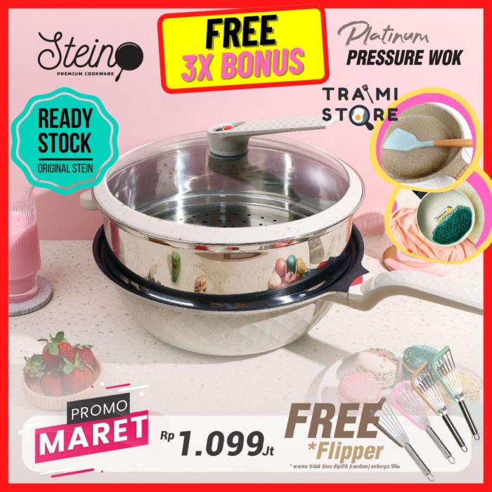Presto Steincookware Platinum Pressure Wok Pan 32 Cm + Steamer Stainless